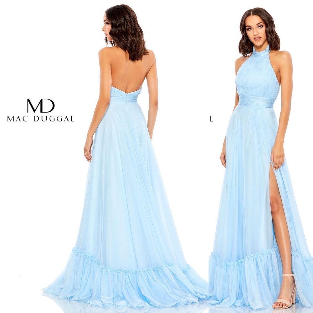 Mac Duggal Light Blue Halter Gown